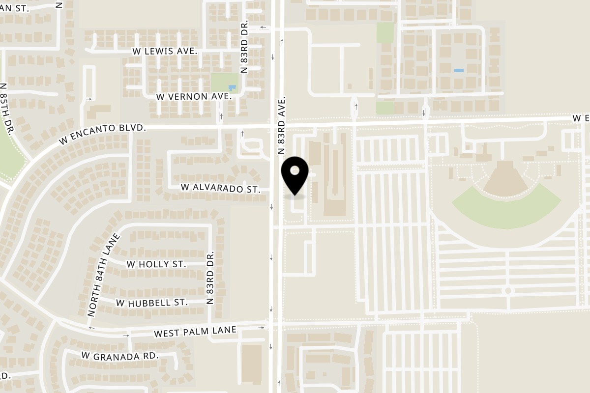 Map showing the location of Mariscos y Sushi El Kora Mariscos y Sushi El Kora #2 on 2151 N 83rd Ave in Phoenix